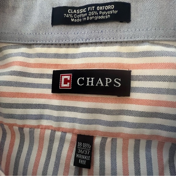 CHAPS CLASSIC FIT OXFORD SHIRT SIZE XXL 
BLUE/ SALMON COLORED STRIPES. BRAND NEW - Picture 4 of 7